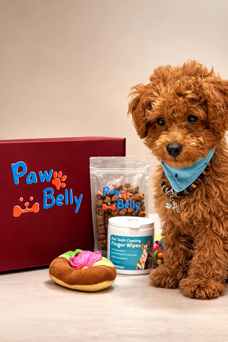 Handpicked toys, treats, teeth & ear wipes, and poop bags